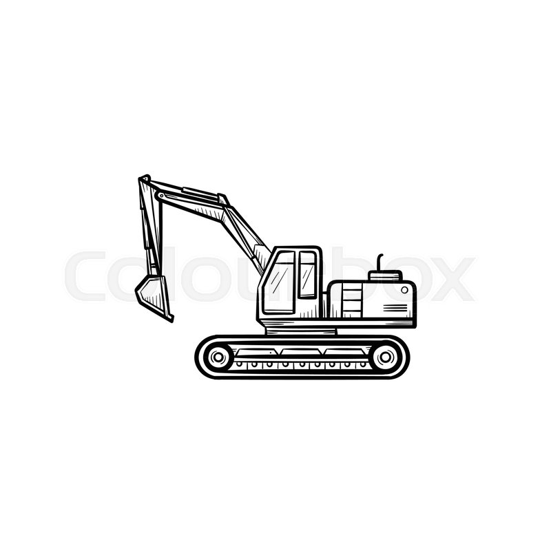 800x800 Excavator With Moving Backhoe Hand Drawn Outline Doodle Icon - Backhoe Sketch
