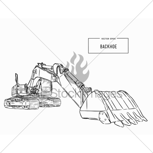 500x500 Yellow Backhoe Loader , Sketch Vector. Gl Stock Images - Backhoe Sketch