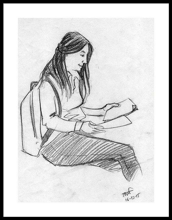 600x766 Black Sketch Of A Teenage Girl With A Backpack Framed Print By - Backpack Sketch