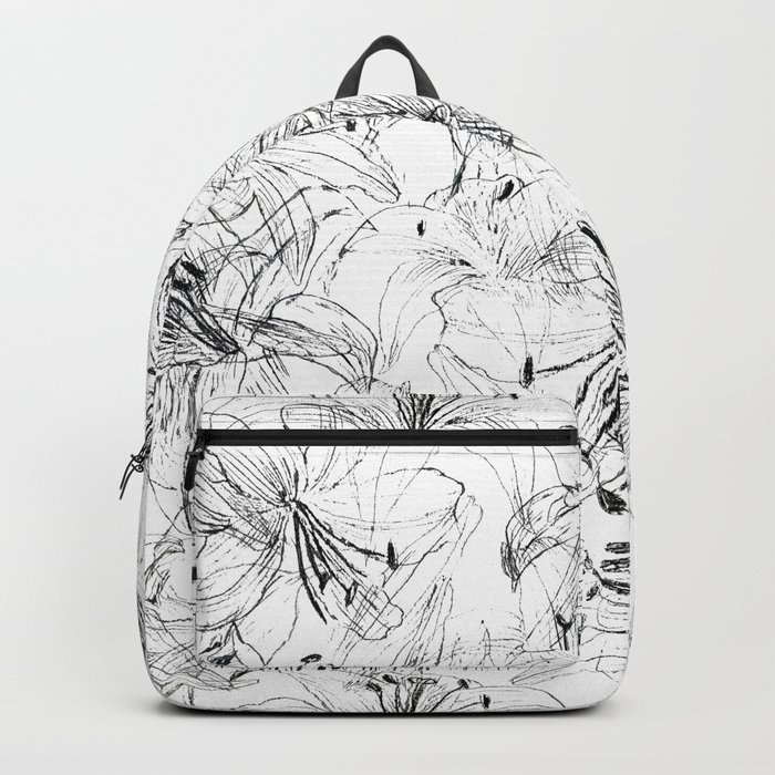 700x700 Lily Sketch Black And White Pattern Backpack By Colorandcolor - Backpack Sketch