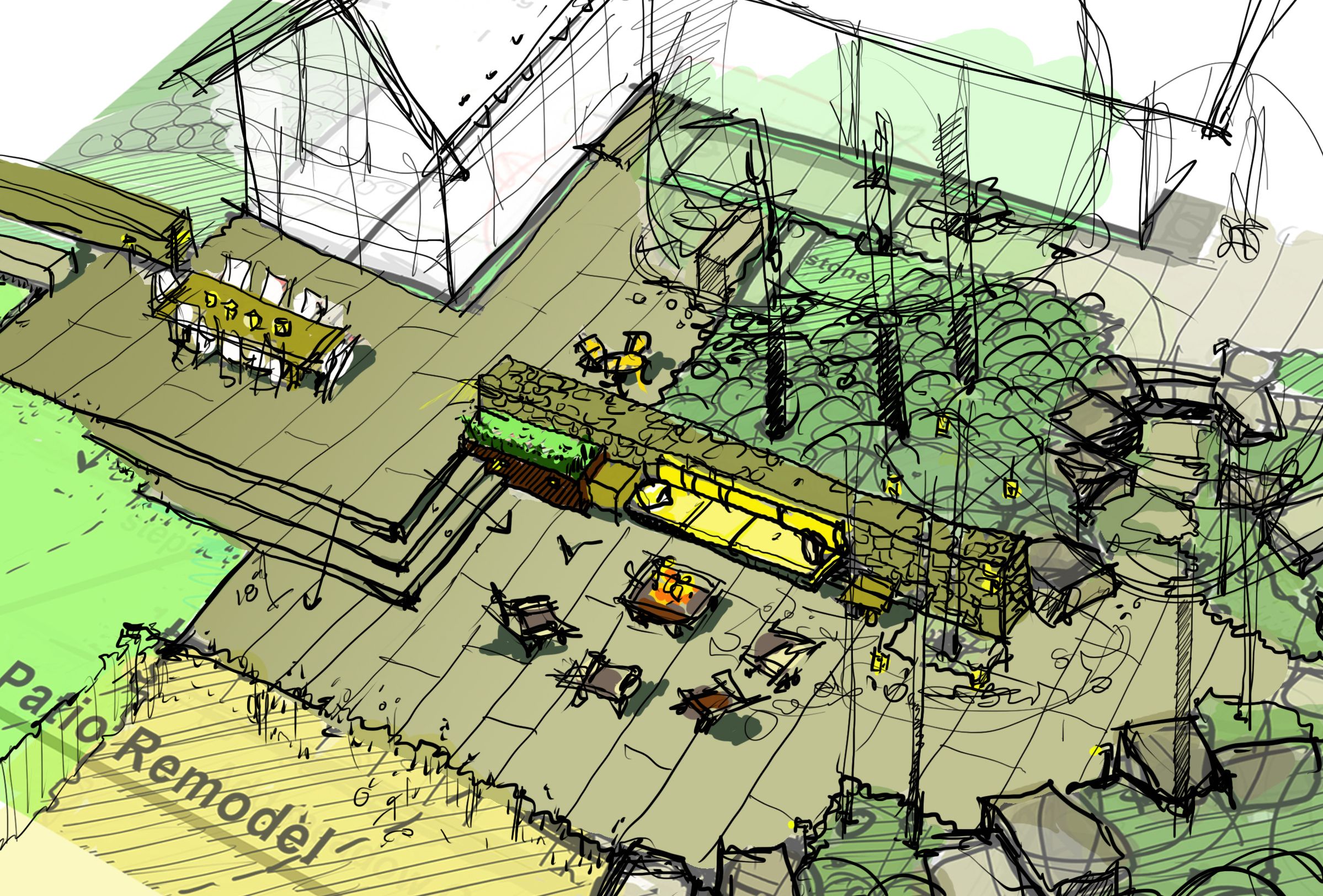 2398x1624 Sketch For A Backyard Seating Area Byla Portfolio Plans - Backyard Sketch