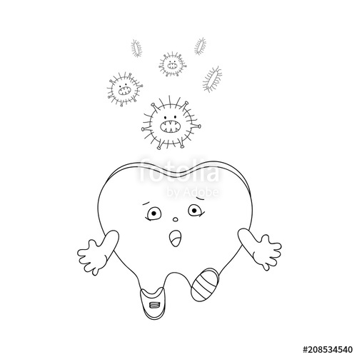 500x500 Sketch Of A Tooth Running Away From Bacteria. Cartoon Vector - Bacteria Sketch