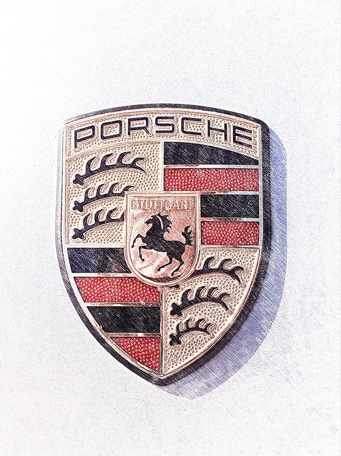 673x900 Porsche Badge Sketch Photograph By Brooke Roby - Badge Sketch