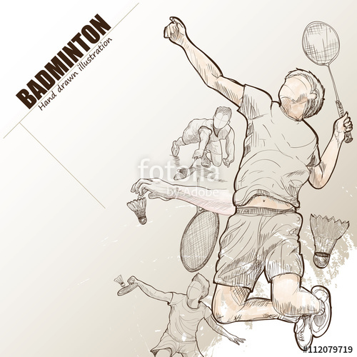 500x500 Illustration Of Badminton. Hand Drawn. Badminton Poster. Sport - Badminton Sketch