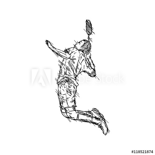 500x500 Illustration Vector Doodle Hand Drawn Sketch Of Sportsman Playing - Badminton Sketch