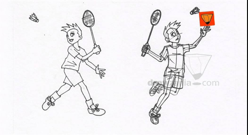 1052x576 Anime Drawing Intermediate 55 Boy Playing Badminton - Badminton Sketch