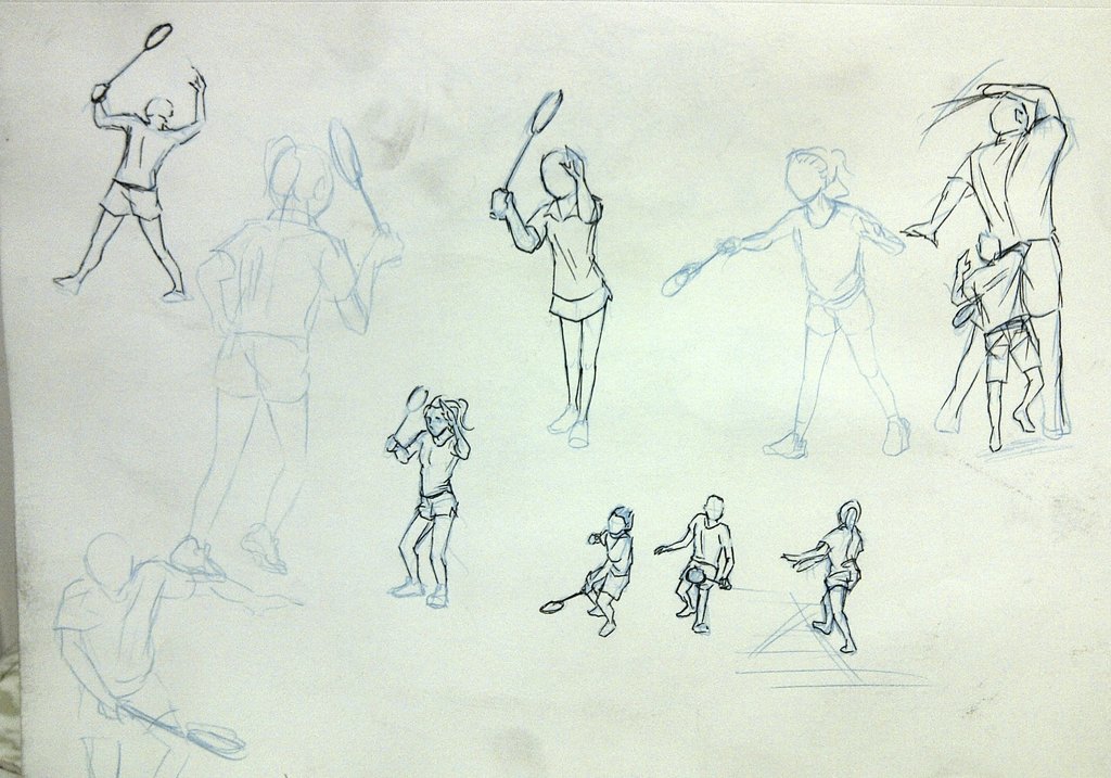 1024x717 Badminton Gestures Sketches Ii By Y1n5h3n - Badminton Sketch