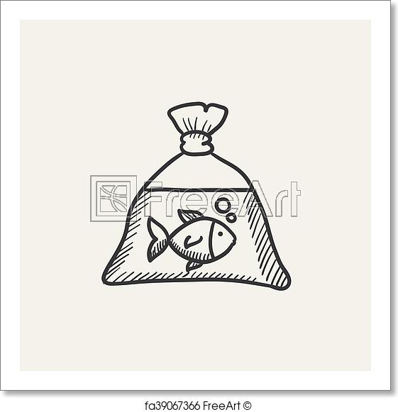 561x581 Free Art Print Of Fish In Plastic Bag Sketch Icon. Fish In Plastic - Bag Sketch