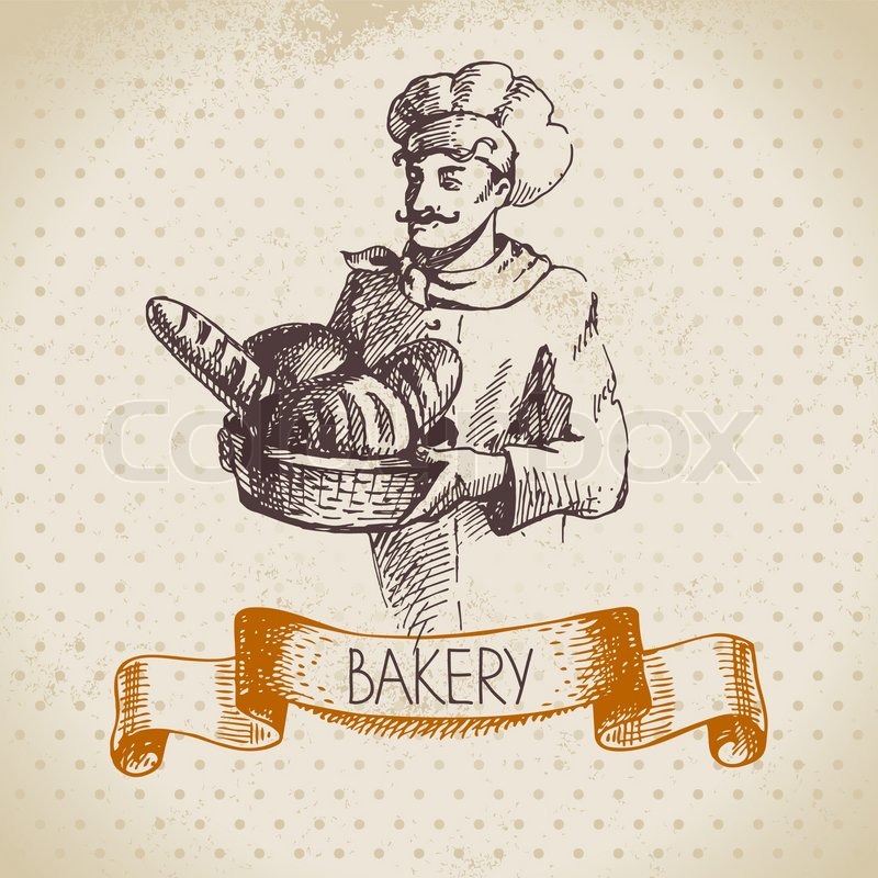 800x800 Bakery Sketch Background. Vintage Hand Drawn Illustration Of Baker - Bakery Sketch