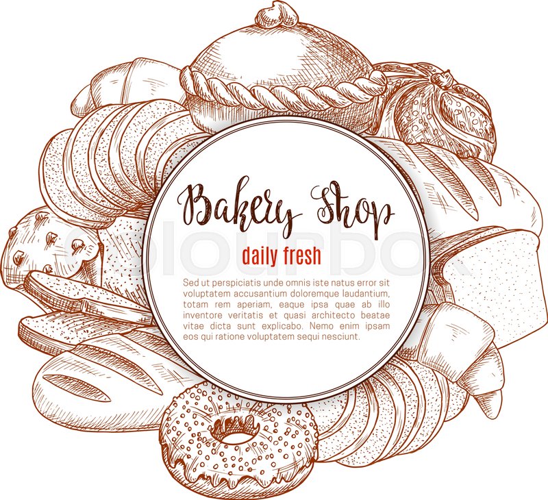 800x730 Bread And Patisserie Desserts Vector Sketch Poster Of Wheat Brick - Bakery Sketch