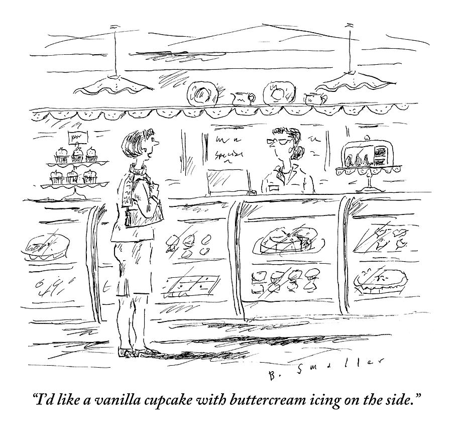 900x882 A Woman Is Seen Ordering A Cupcake In A Bakery By Barbara Smaller - Bakery Sketch