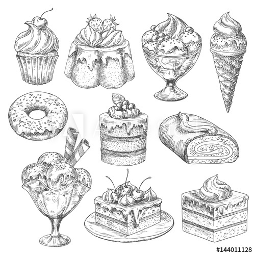500x500 Vector Desserts And Cakes For Bakery Sketch Icons - Bakery Sketch