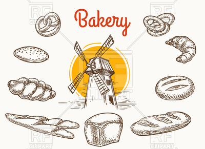 400x291 Vintage Traditional Bakery Products Sketch Vector Image Vector - Bakery Sketch