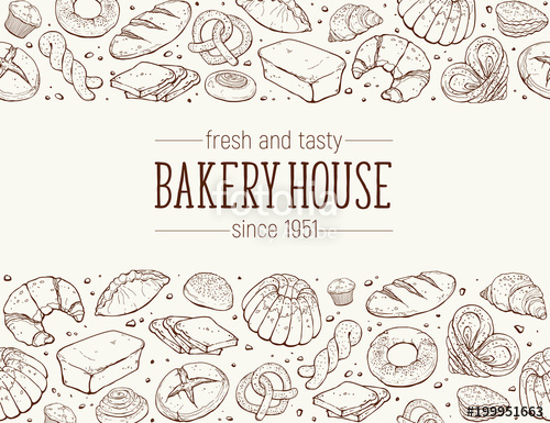 500x385 Bakery House. Horizontal Border Composition From Hand Drawn Bread - Bakery Sketch