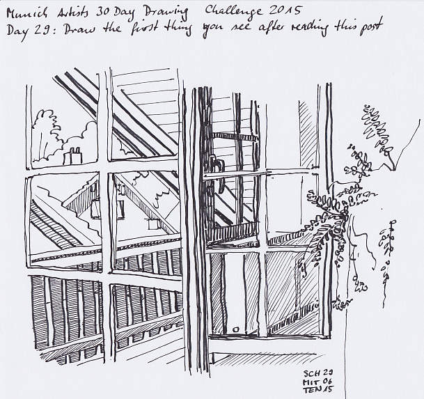 609x573 Rainer Schmitten Painting - Balcony Sketch