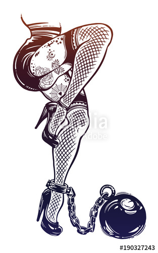 313x500 Female Legs In Stockings With Ball And Chain. Stock Image And - Ball And Chain Sketch