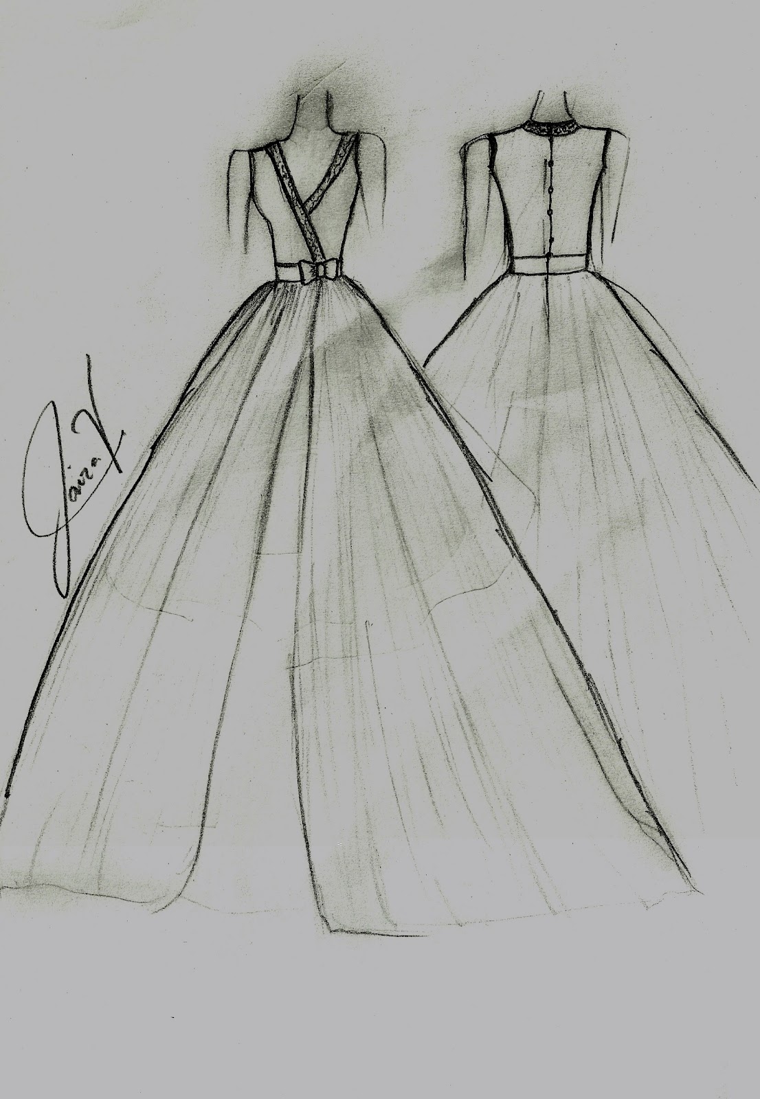 Ball Gown Sketch at PaintingValley.com | Explore collection of Ball ...