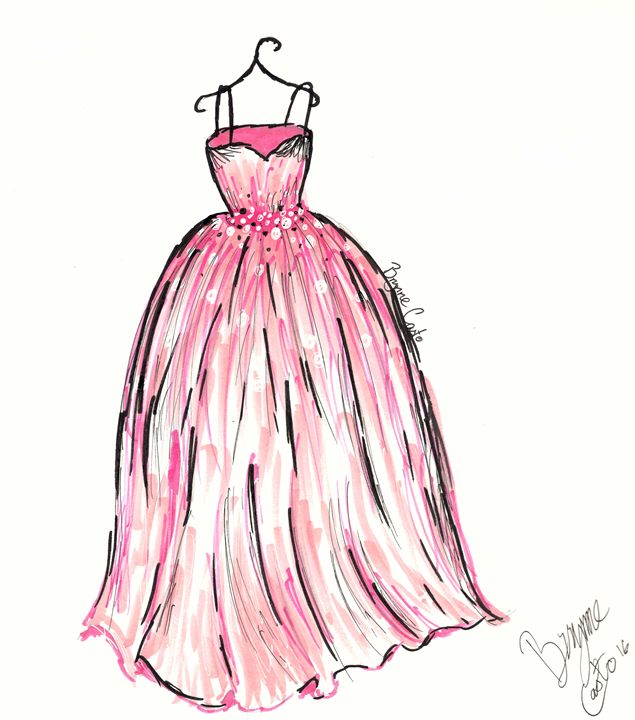 635x720 Pink Ballgown Fashion Sketch - Ball Gown Sketch
