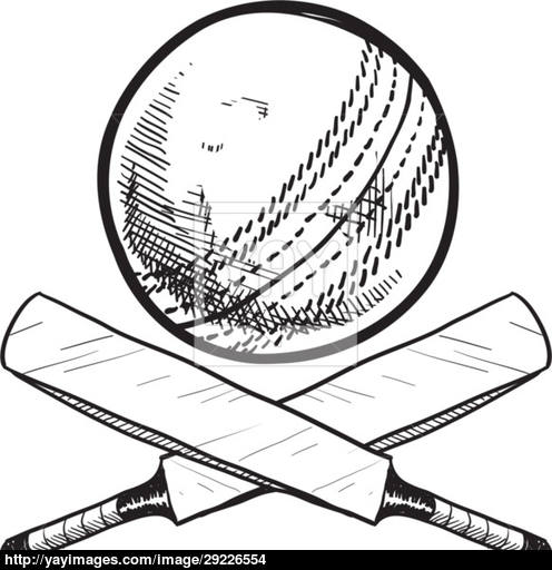 496x512 Cricket Bat And Ball Sketch Vector - Ball Sketch