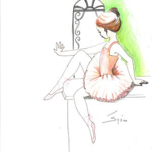 300x300 Ballerina Ink Sketch Etsy - Ballet Girl Sketch