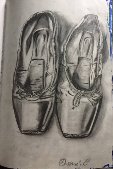 375x561 3d Ballerina Shoes On A3 ( Pencil Shaded Sketch) Drawing By Demi B - Ballet Shoes Sketch