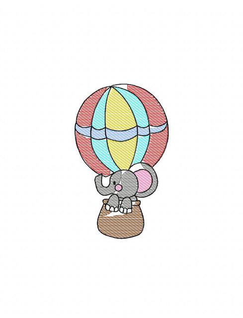 489x640 Elephant In Hot Air Balloon Sketch Embroidery Design - Balloon Sketch