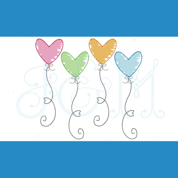 570x570 Heart Balloon Sketch Feathered Fill Stitch Outline Vintage Etsy - Balloon Sketch