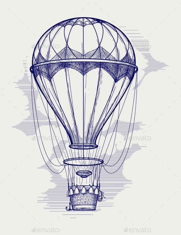 590x767 Hot Air Balloon Ball Pen Sketch By Vectortatu Graphicriver - Balloon Sketch