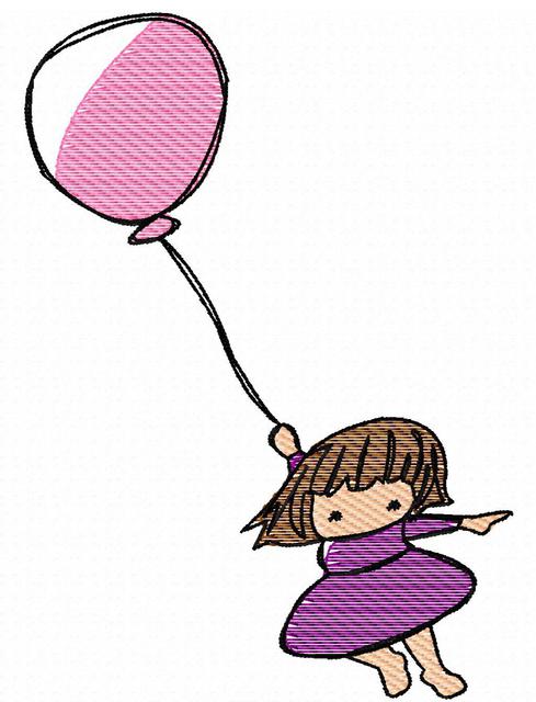 489x640 Little Girl With Balloon Sketch Embroidery Design Jazzy Zebra Designs - Balloon Sketch
