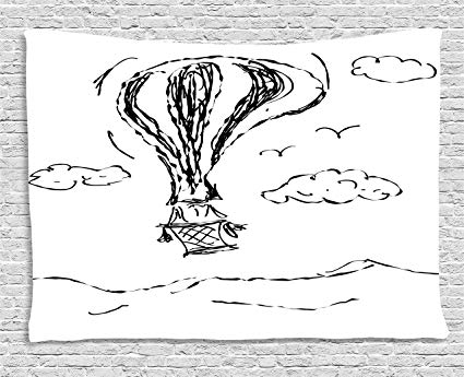 425x345 Ambesonne Modern Tapestry, Hot Air Balloon Sketch In - Balloon Sketch