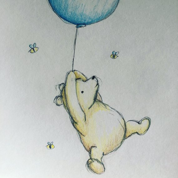 570x570 Winnie The Pooh And Balloon Sketch Original Etsy - Balloon Sketch
