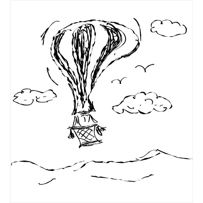 800x800 Ambesonne Modern Hot Air Balloon Sketch In The Clouds Murky Air - Balloon Sketch