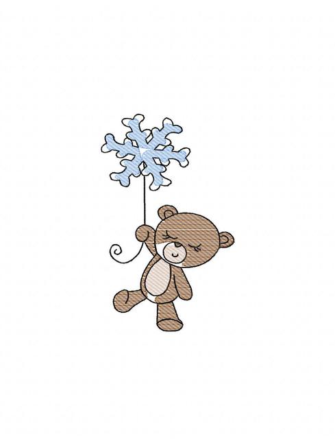 489x640 Bear With Snowflake Balloon Sketch Embroidery Design - Balloon Sketch