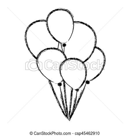 450x470 Blurred Silhouette Sketch Set Flying Balloons Decorative Icon - Balloon Sketch