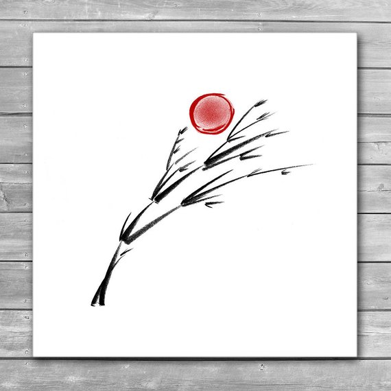 570x570 Bamboo Red Sun Minimalist Art Pencil Drawing Illustration Etsy - Bamboo Pencil Sketch