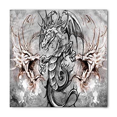 385x385 Dragon Bandana By Ambesonne, Scary Creature In Sketch - Bandana Sketch
