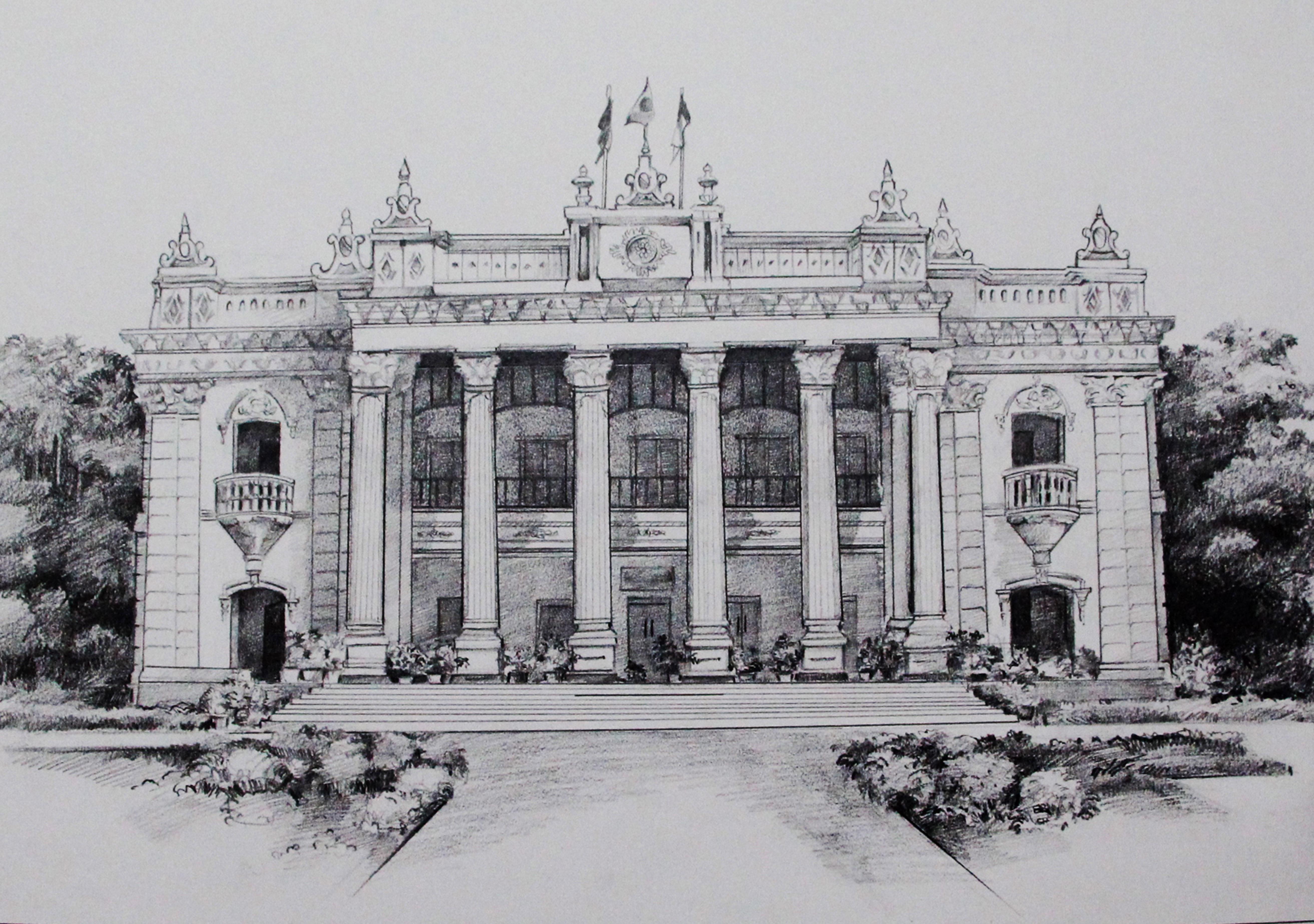 5250x3692 Mohera Zamindar House. Tangail. Bangladesh. Pencil Sketch - Bangladesh Sketch