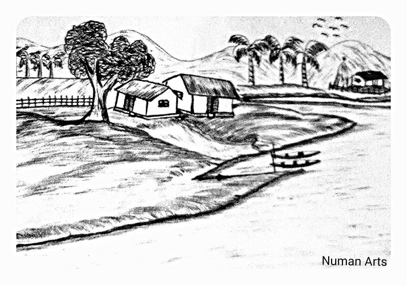 800x560 Numan Arts Black Pen Drawing - Bangladesh Sketch