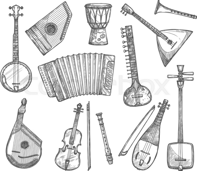 800x697 Musical Instruments Vector Sketch Icons. Vector Isolated Banjo - Banjo Sketch