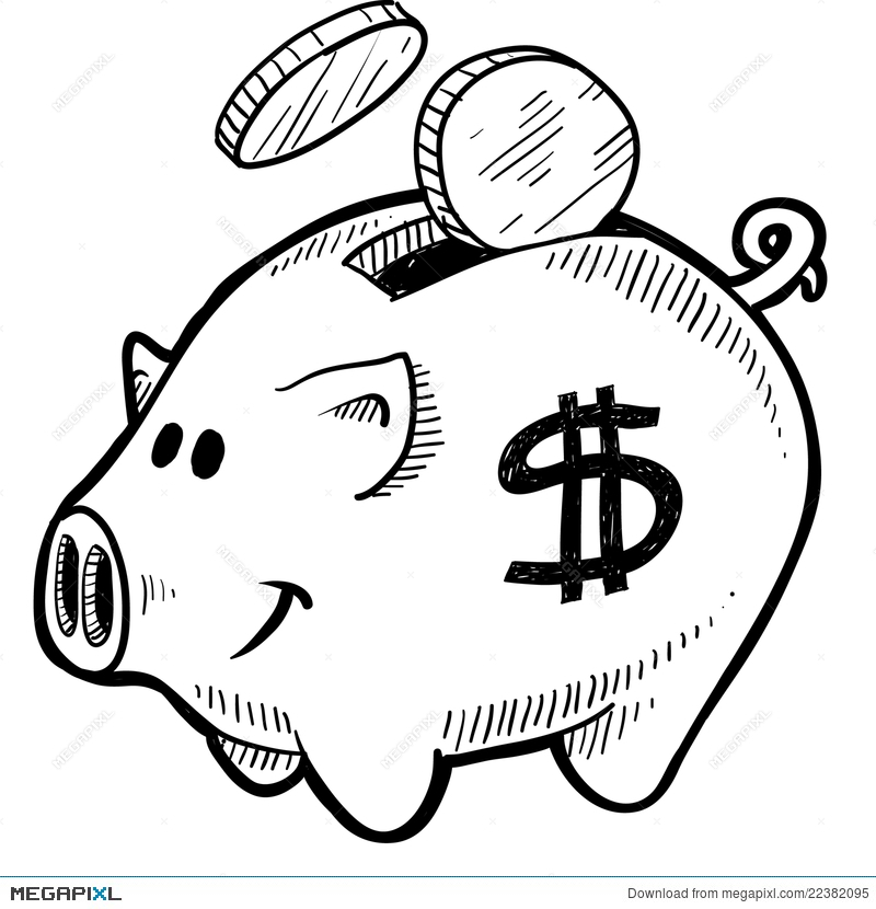 800x830 Piggy Bank Sketch Illustration 22382095 - Bank Sketch