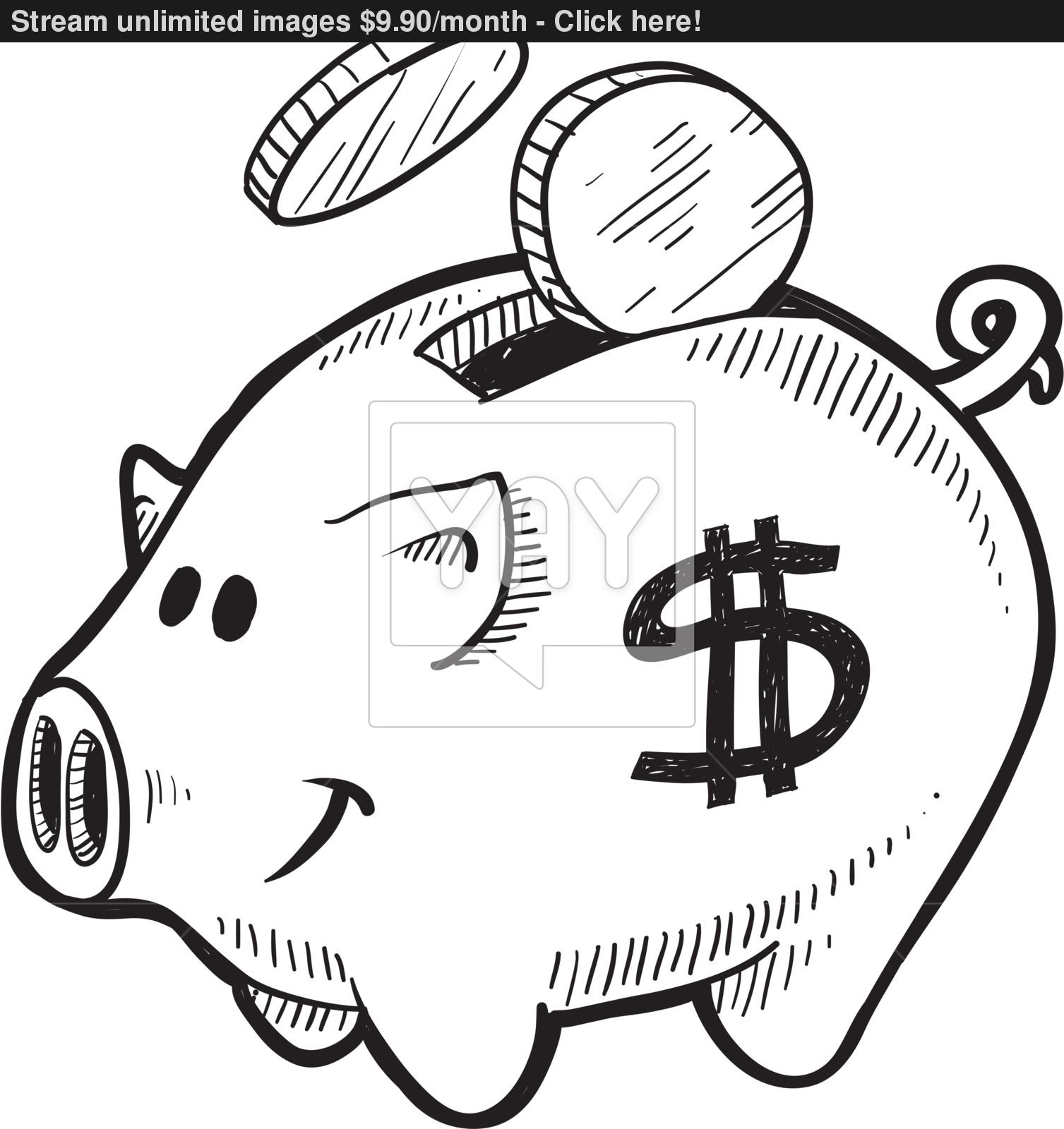 1507x1600 Piggy Bank Sketch Vector - Bank Sketch