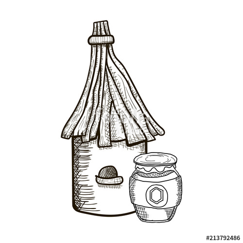 500x500 Sketch Bee Hive,house For Honey Bee And A Honey Bank,vector Image - Bank Sketch