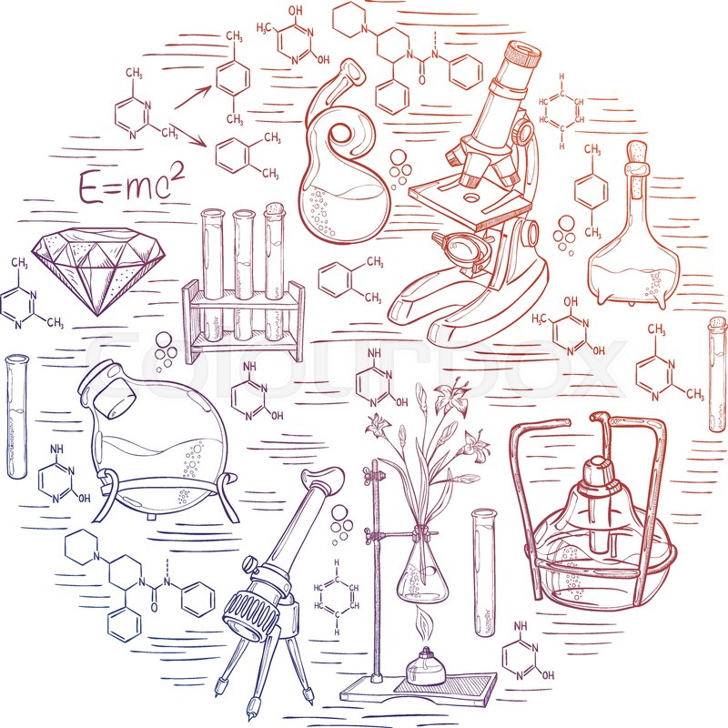 800x800 Hand Drawn Science Vintage Chemistry Lab Sketch Round Banner - Banner Sketch