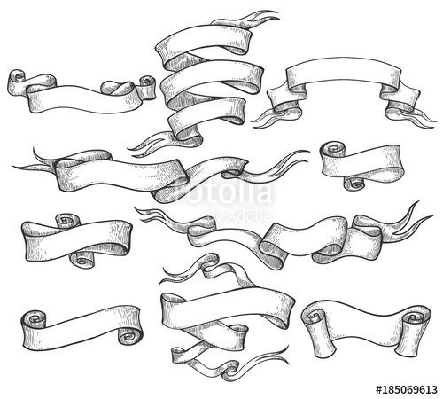 500x450 Scroll Sketch. Vintage Hand Drawn Banner And Sketched Swirl - Banner Sketch