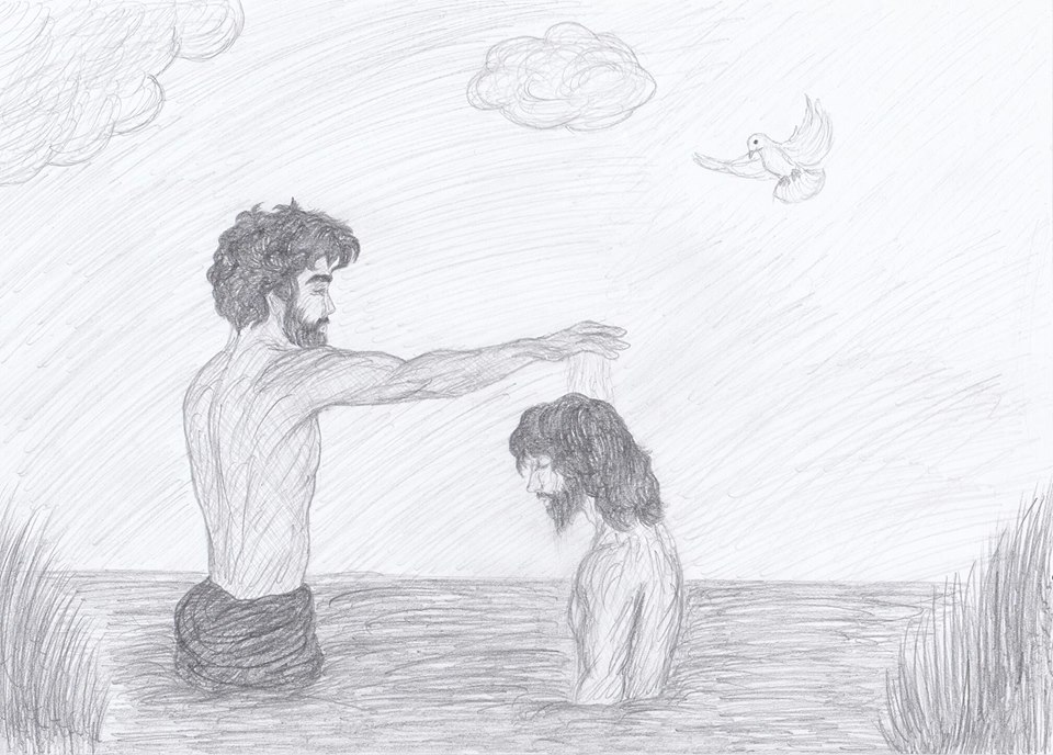 960x688 The Baptism Of Jesus Christ By Christinepresley - Baptism Sketch