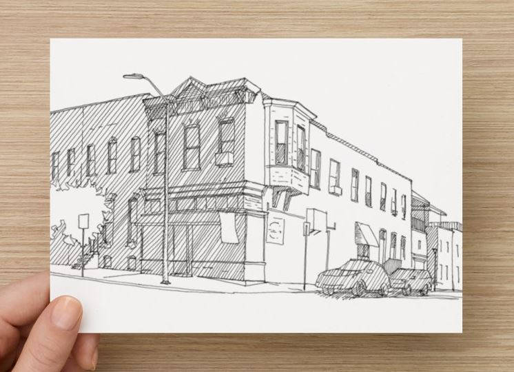746x540 Ink Sketch Of Barber Shop In Baltimore, Maryland - Barber Shop Sketch
