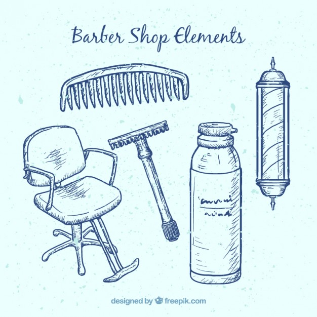 626x626 Sketches Barber Shop Objects Set Vector Premium Download - Barber Shop Sketch