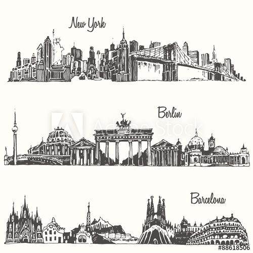 500x500 Set Cities New York Berlin Barcelona Vector Sketch - Barcelona Sketch