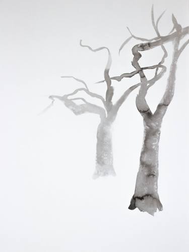 375x500 Saatchi Art Two Bare Trees Painting By Elizabeth Becker - Bare Tree Sketch
