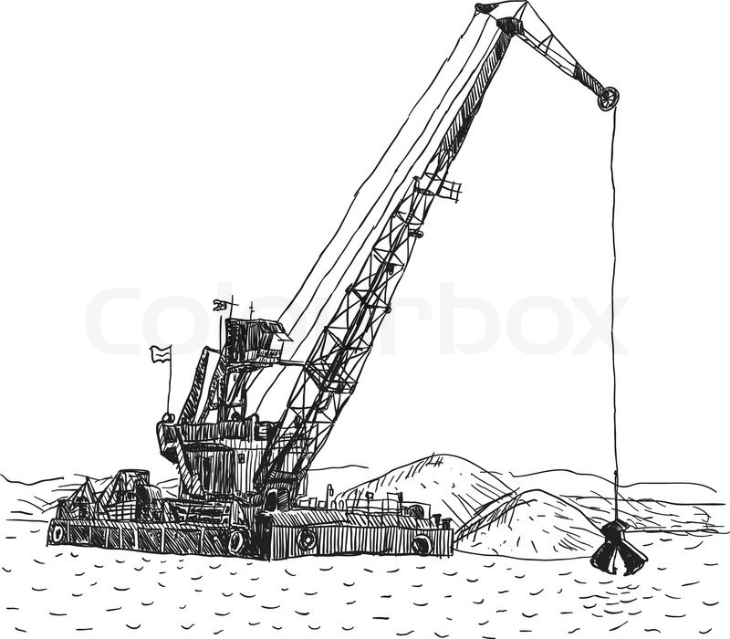 800x700 Huge Crane Barge Industrial Ship That Digs Sand Marine Dredging - Barge Sketch